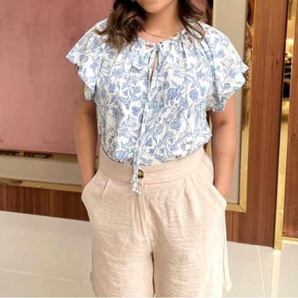 FARYSAYS Women's Boho Top Floral Print V Neck Short Sleeve Casual Loose Blouses - Picture 3 of 5